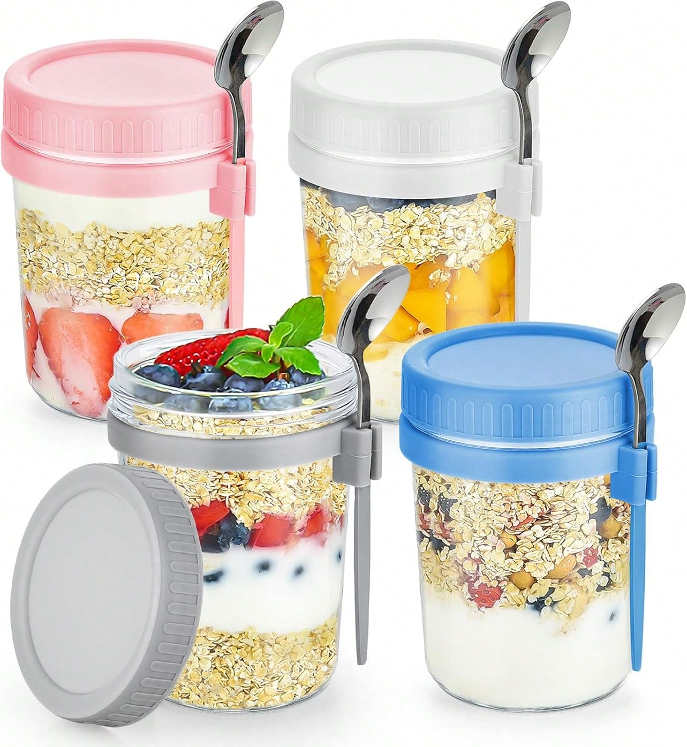Meal Prep Kit - 4 Pack Overnight Oats Containers With